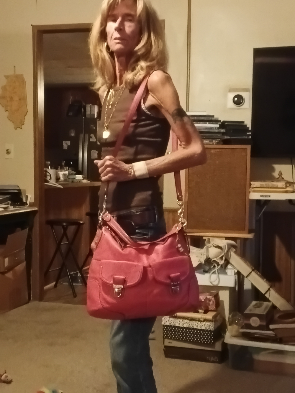 Coach Rose Leather Shoulder Bag with Front Pockets
